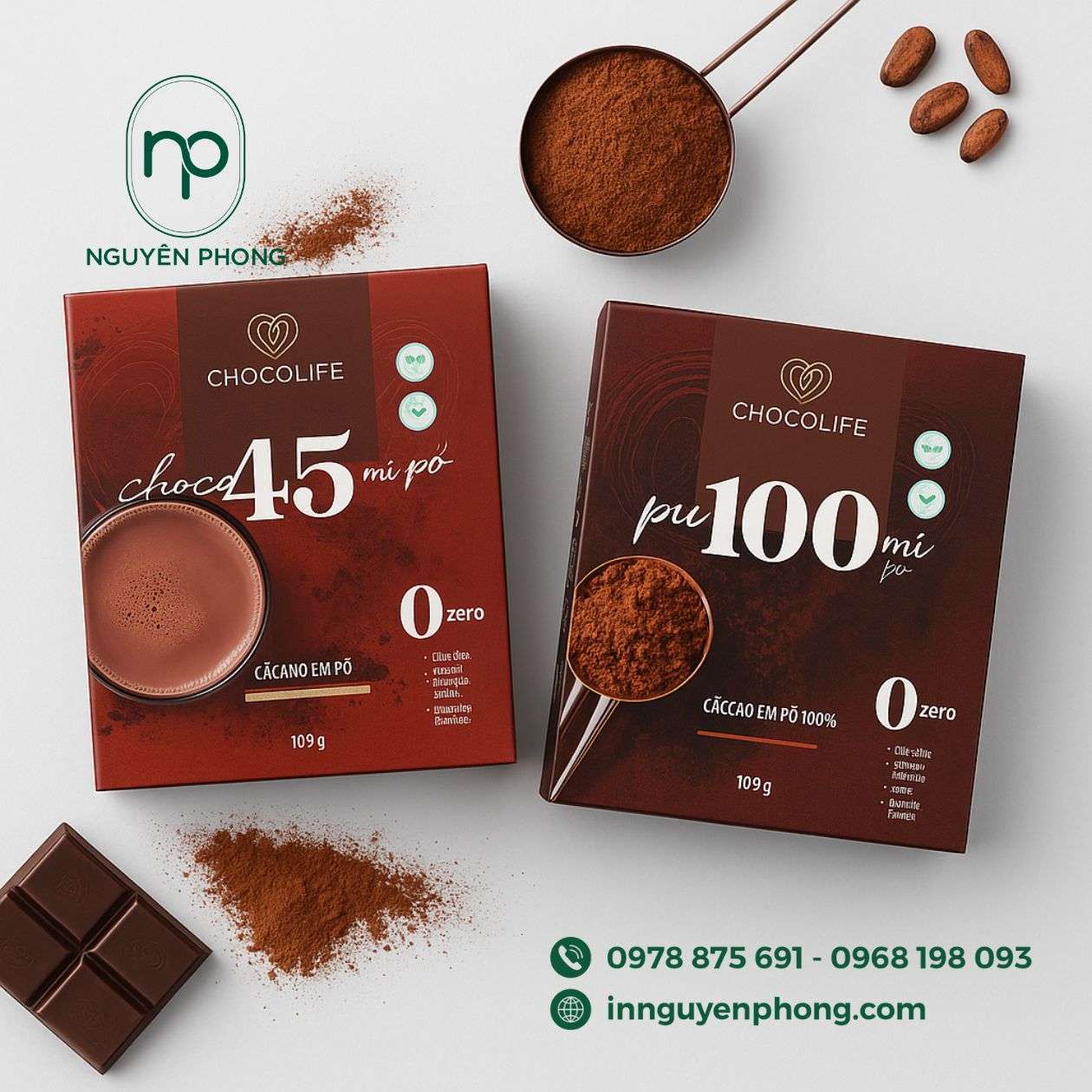 In hộp giấy đựng cacao đẹp, chuyên nghiệp, giá tốt